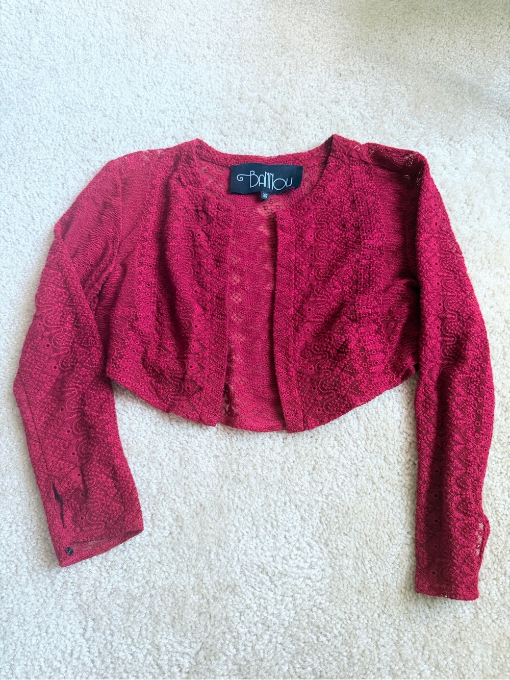 Bannou Burgundy Lace Cropped Coverup